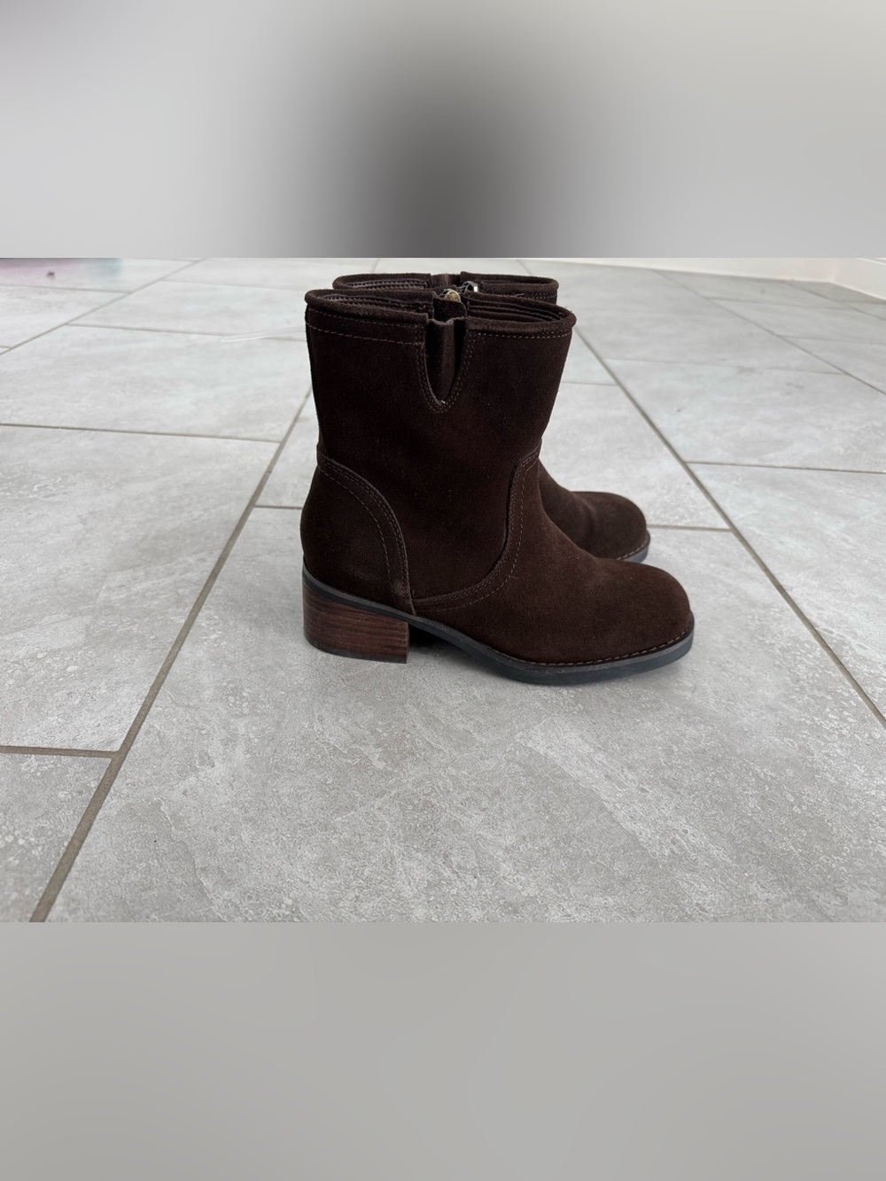 Blondo Brown Waterproof Suede Ankle Booties with Low Heel